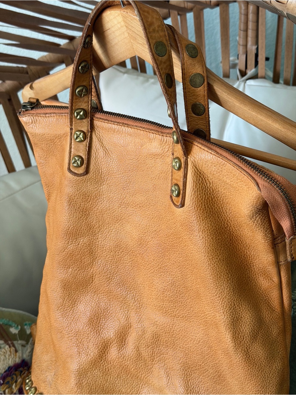 Free People FP Collection Ellie Leather Studded Backpack – Camel Tan Boho - Picture 9 of 15